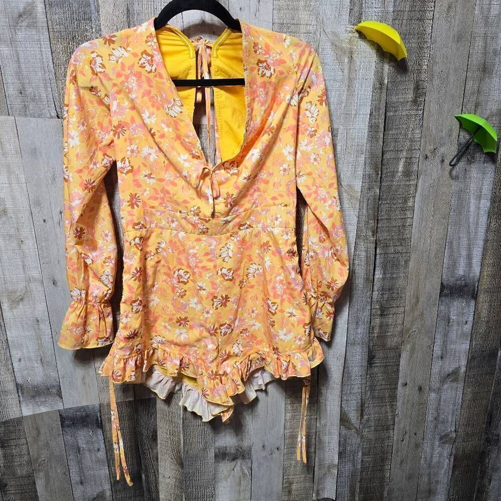 Tiger Mist Yellow Floral Ruffle Shorts Romper Jumper Boho Summer Spring